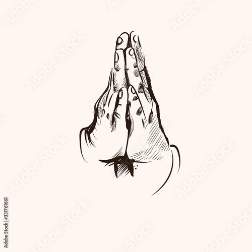 Brown graphic sketch of praying hands.