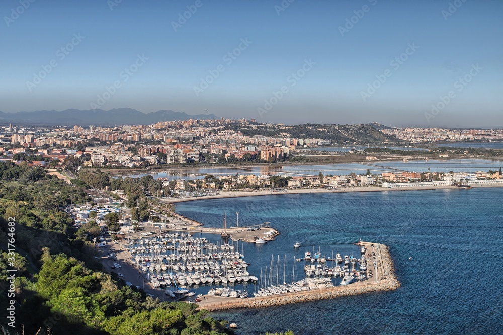 Panoramic view of the city of Cagliari from the Sella del Diavolo promontory. Sardinia, Italy