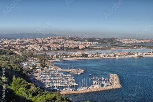 Panoramic view of the city of Cagliari from the Sella del Diavolo promontory. Sardinia, Italy