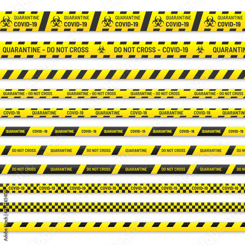 Quarantine biohazard danger. Yellow and black stripes. Coronavirus Covid-19, 2019-nKoV concept. Vector illustration © Oleh