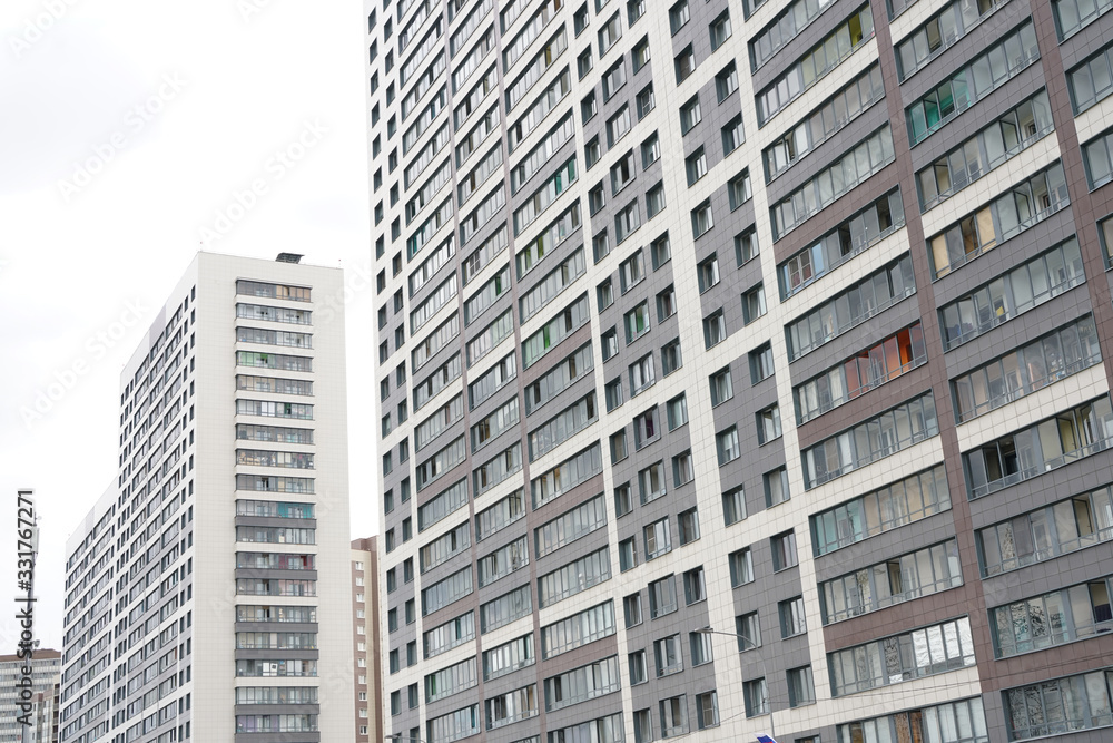 Frontal view of facade of building with a lot of windows. Frontal view of facade of building with a lot of windows.