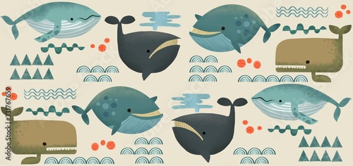 seamless pattern with fishes photo