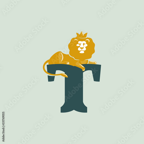 T letter logo with lying lion.