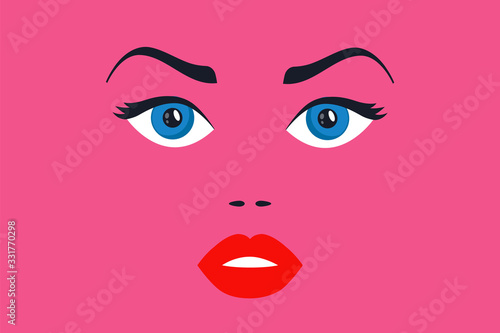 eyes of a beautiful girl on a pink background. Flat character vector illustration.