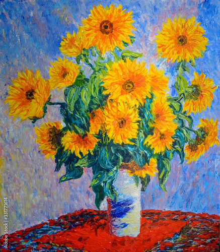Still life painting. Oil on canvas 60x70 cm. Copy : Sunflowers . C.MONET. photo