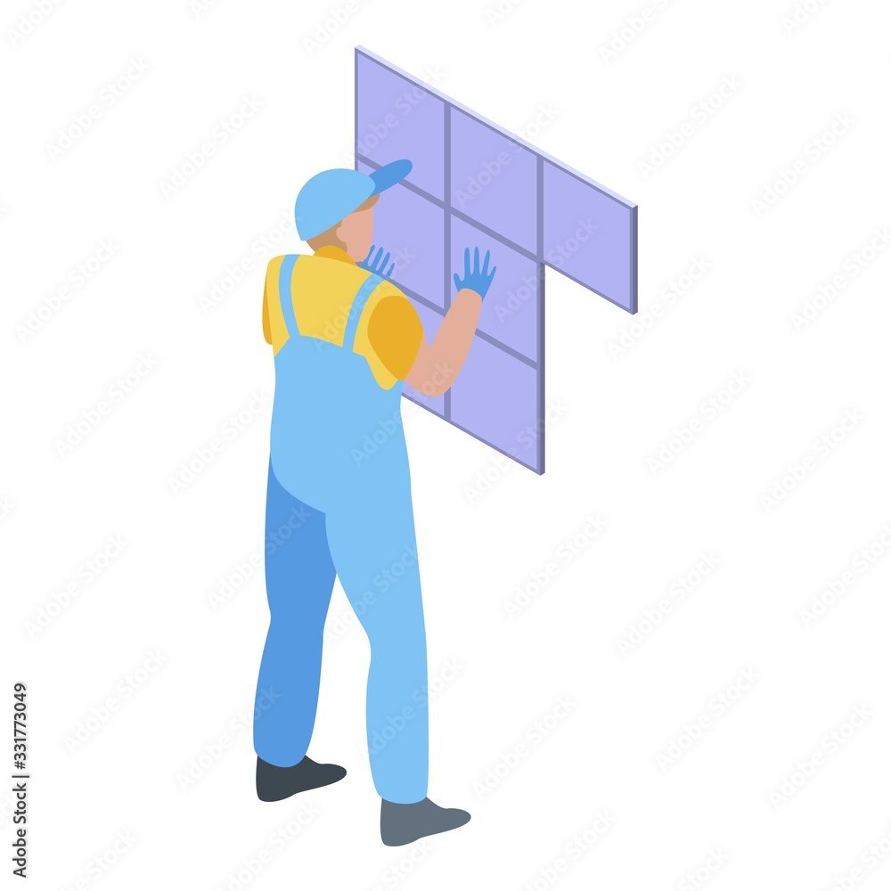 Working tiler icon. Isometric of working tiler vector icon for web design isolated on white background Working tiler icon. Isometric of working tiler vector icon for web design isolated on white background