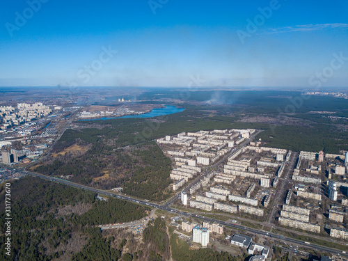 Housing estate in Kiev. Aerial drone view.