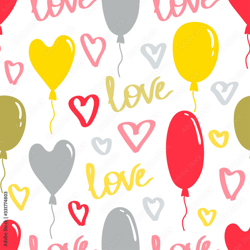 Love pattern with balloons and hearts