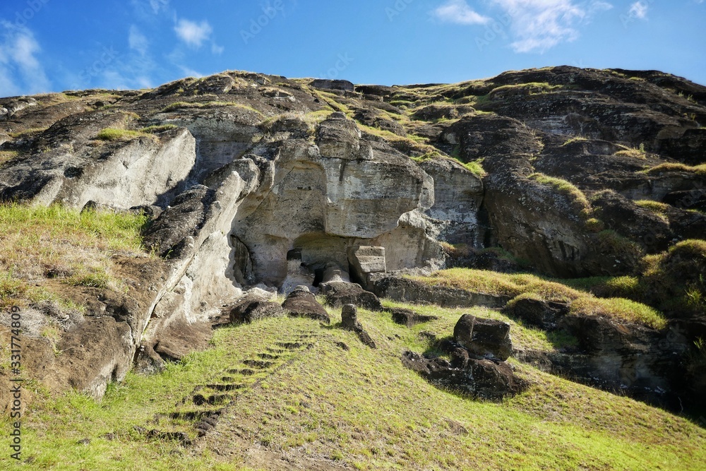 Easter Island – Ranu Raraku vulcano Moai stone quarry