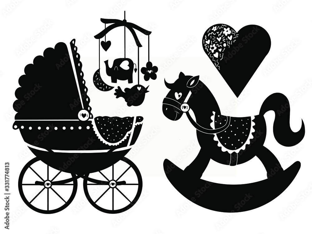 Monochrome baby vector set. Hand drawn. Vector illustration. Newborn ...