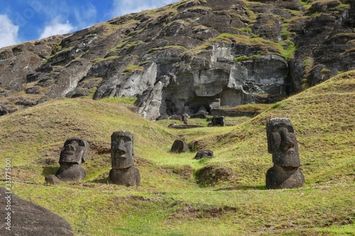 Easter Island – Moai stone statues at the Ranu Raraku vulcano stone quarry