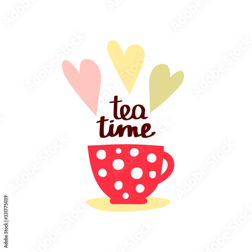 Tea Time and tea mug illustration and lettering