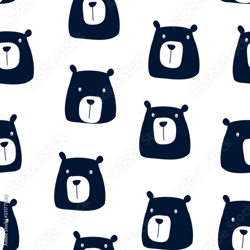 Hand drawing bear seamless pattern vector.