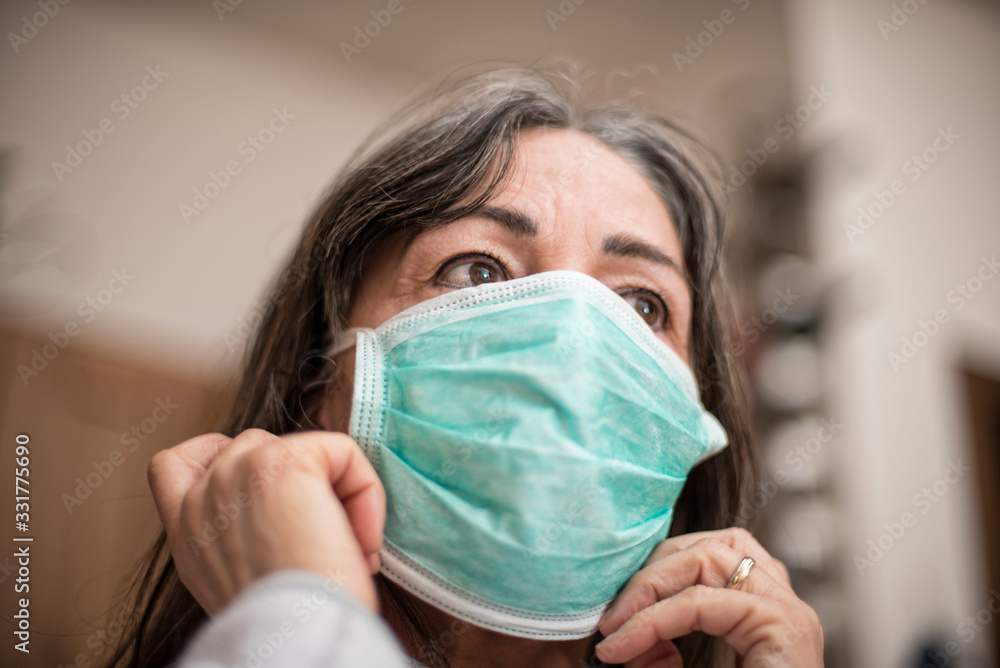 sick woman of corona wears a protective mask sick woman of corona wears a protective mask