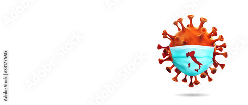 Illustration of realistic Coronavirus Wear a mask. With a map of Italy in the masker. 3D vector background template.