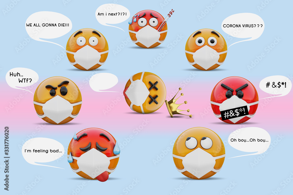 3D render – Terrified group of emoticon surrounds a dead body of sick emoji, who died of pneumonia caused by a coronavirus pandemic. Unexpected attack of Corona virus covid19 on emoji society 2020. 3D render – Terrified group of emoticon surrounds a dead body of sick emoji, who died of pneumonia caused by a coronavirus pandemic. Unexpected attack of Corona virus covid19 on emoji society 2020.