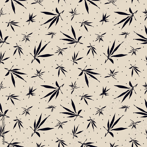 Seamless pattern from sativa hemp branches  Cannabis Indica  marijuana   medicinal plant with leaves .Vector illustration on isolated background. For cover  wallpaper  banner  textile  paper packaging