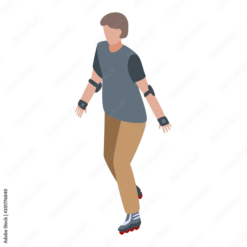 Boy on rollers ride icon. Isometric of boy on rollers ride vector icon for web design isolated on white background Boy on rollers ride icon. Isometric of boy on rollers ride vector icon for web design isolated on white background