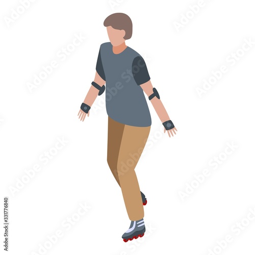 Boy on rollers ride icon. Isometric of boy on rollers ride vector icon for web design isolated on white background © ylivdesign