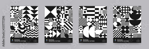 Abstract geometric pattern background, vector Bauhaus circle, triangle and square lines art design. Black and white Bauhaus pattern background, posters set