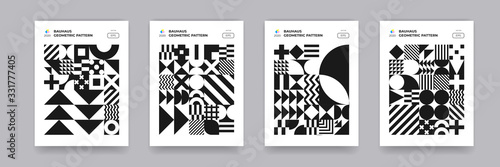 Abstract geometric shapes pattern, Bauhaus background. Trendy modern circle, triangle and square Bauhaus pattern backgrounds, posters and covers art design