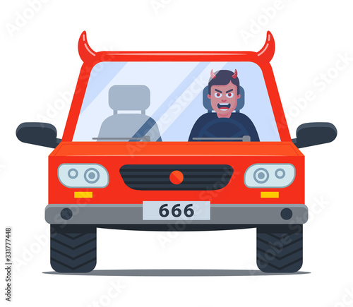 crazy driver in a damn car. aggressive driving. flat character vector illustration
