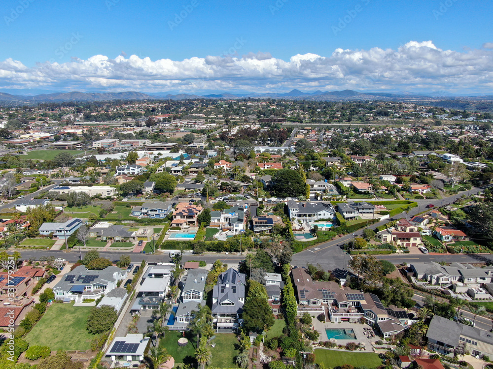 Aerial view of Solana Beach, coastal city in San Diego County, California. USA