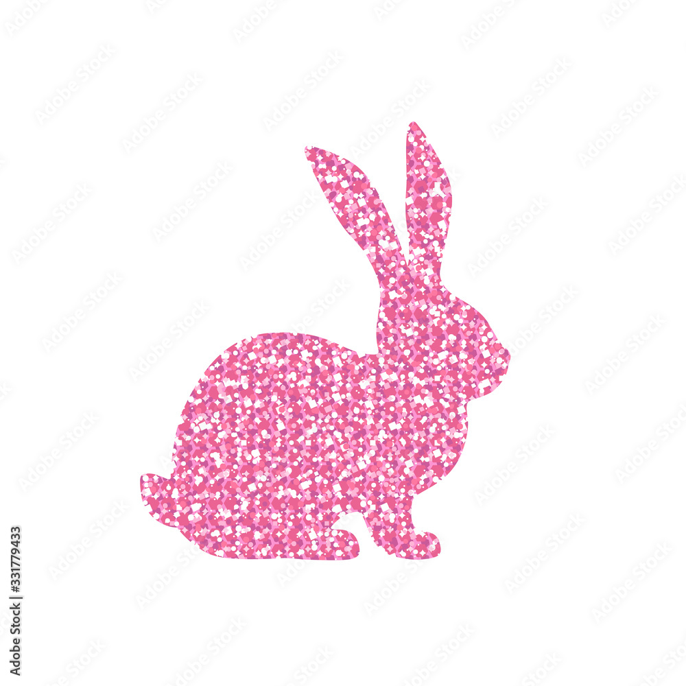 Pink Glitter Rabbit Silhouette on white Background Vector Stock