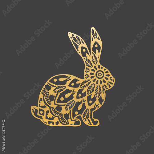 Golden Mandala Rabbit - Abstract Ornamental Animal - Vector
