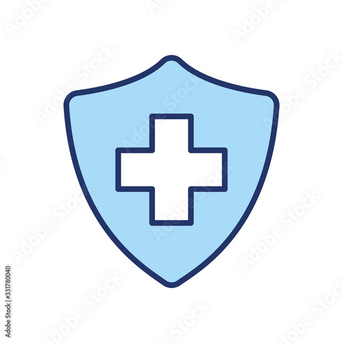 Isolated cross inside shield line and fill style icon vector design