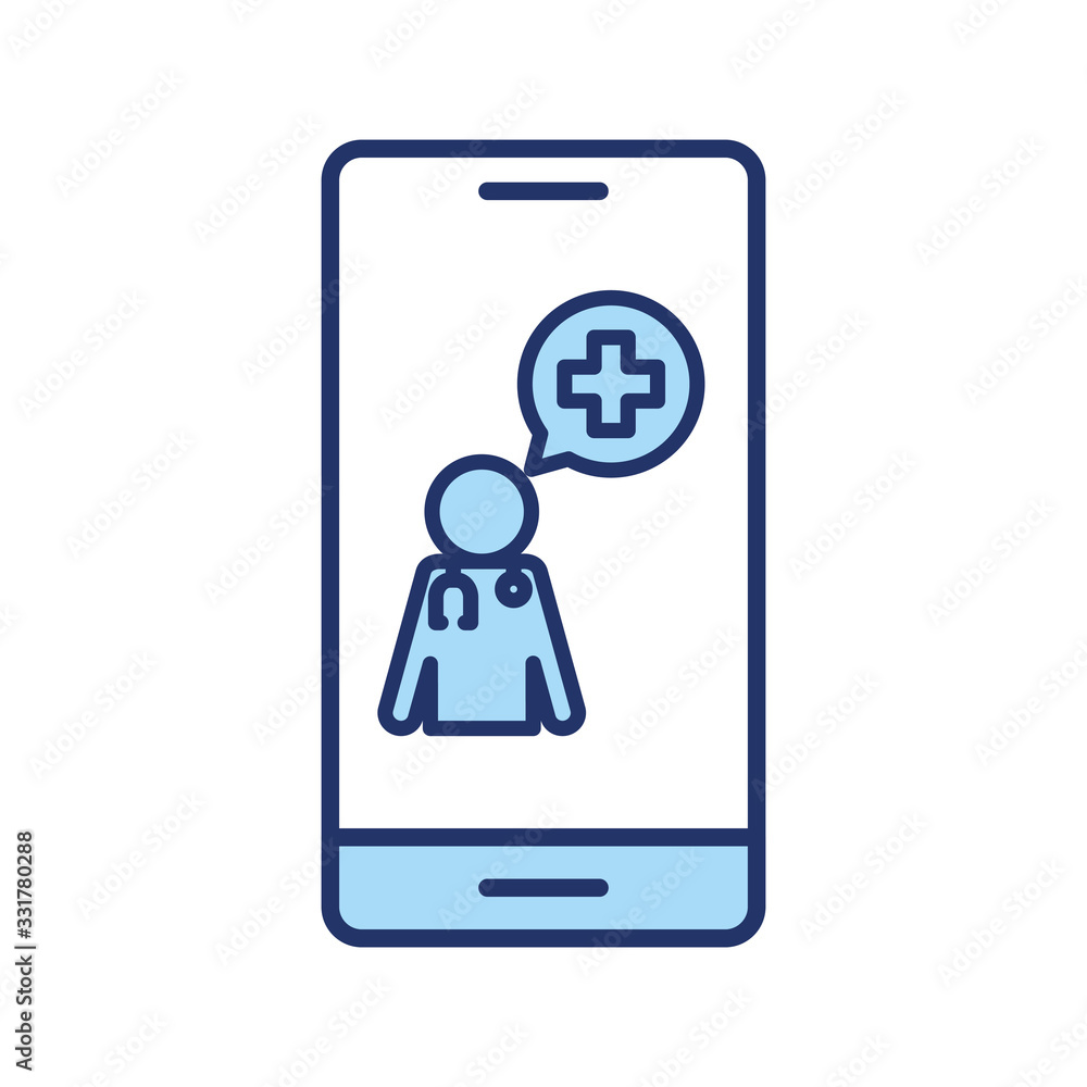 doctor with cross bubble inside smartphone line and fill style icon vector design doctor with cross bubble inside smartphone line and fill style icon vector design