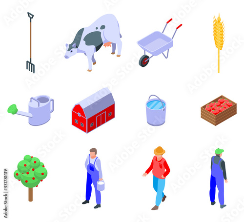 Farmer icons set. Isometric set of farmer vector icons for web design isolated on white background