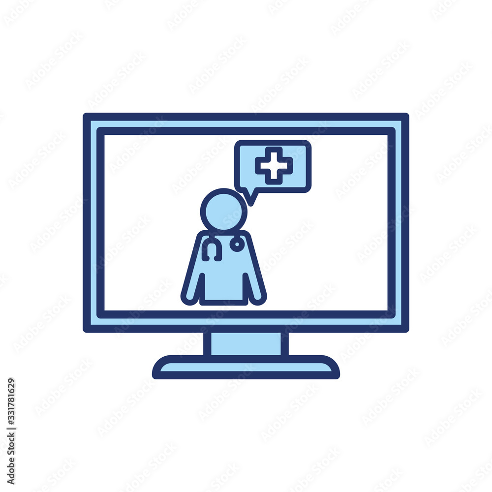 doctor with cross bubble inside computer line and fill style icon vector design doctor with cross bubble inside computer line and fill style icon vector design