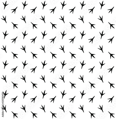 Vector seamless pattern of black chicken bird paw foot print steps isolated on white background