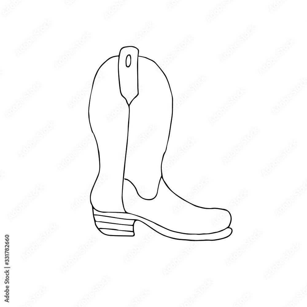 Vector hand drawn doodle sketch cowboy western boot isolated on white background Vector hand drawn doodle sketch cowboy western boot isolated on white background