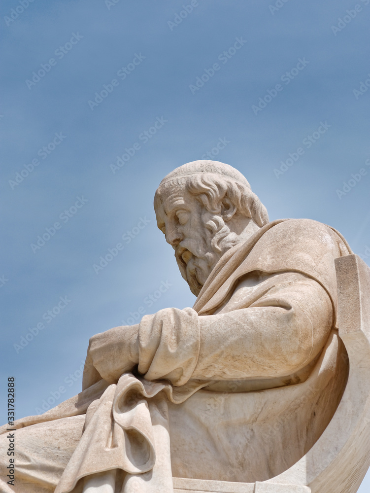 Plato the ancient philosopher marble statue under blue sky background, Athens Greece
