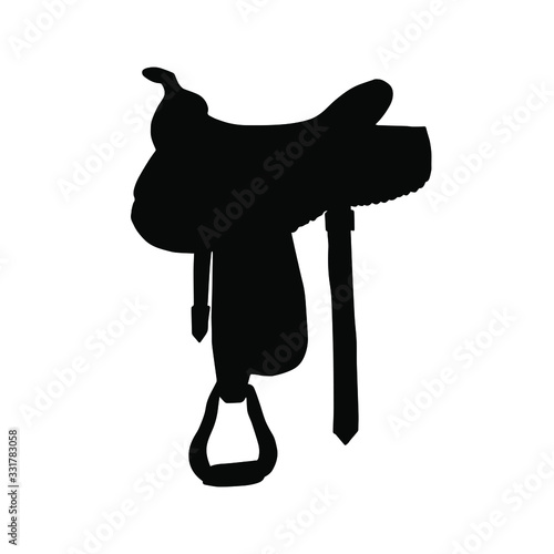 Vector black western cowboy equestrian horse saddle silhouette isolated on white background