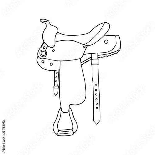 Vector hand drawn doodle sketch western cowboy equestrian horse saddle isolated on white background