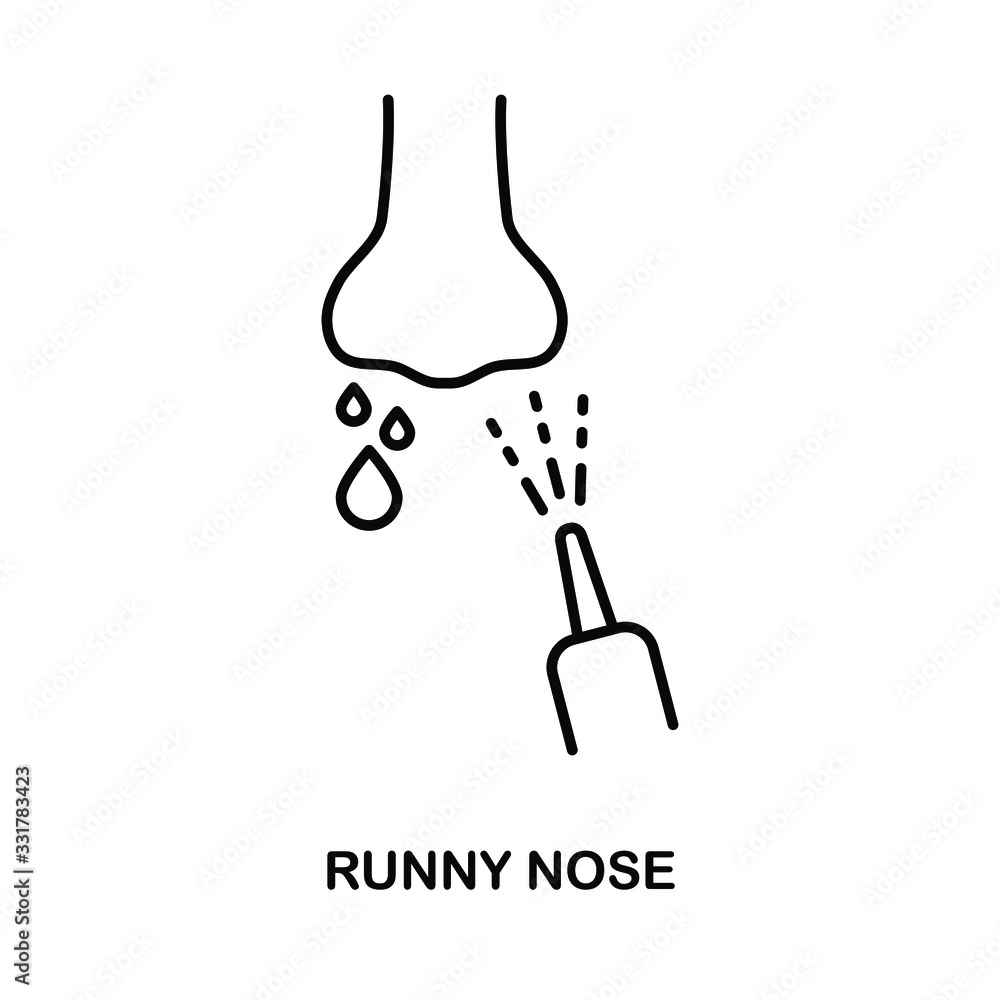 Runny nose vector. Symptoms, Treatment. Cold, flu icons - Rhinitis ...