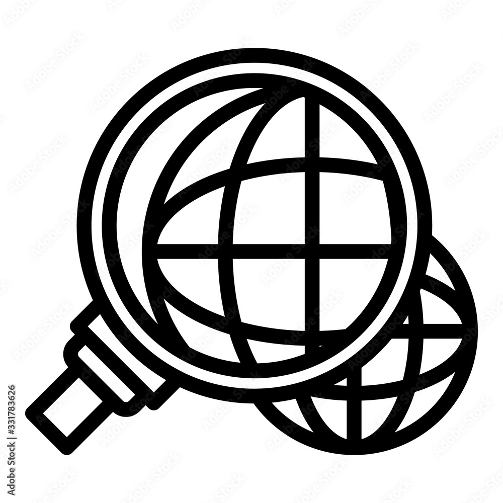 Global innovation under magnifier icon. Outline global innovation under magnifier vector icon for web design isolated on white background Global innovation under magnifier icon. Outline global innovation under magnifier vector icon for web design isolated on white background