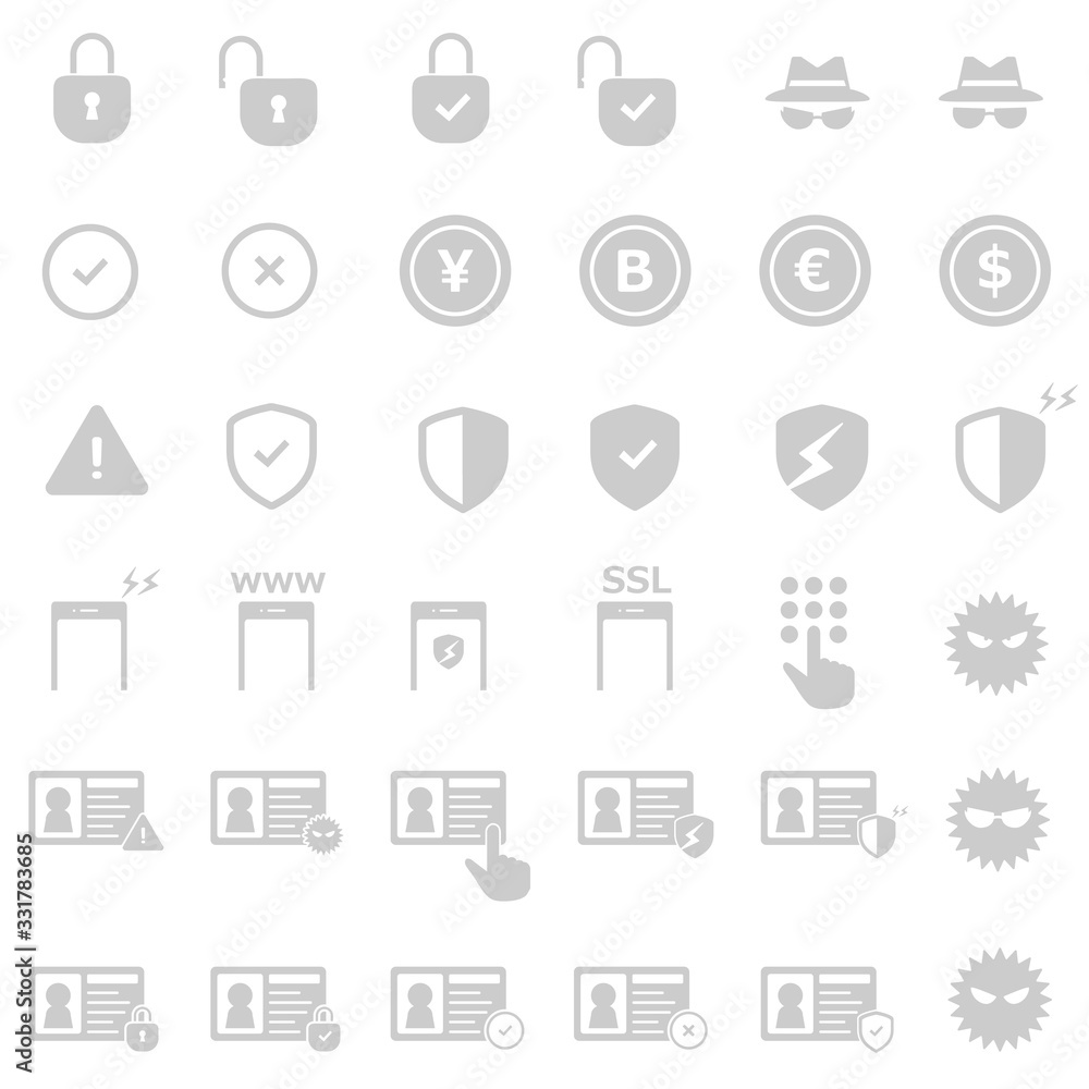 ウイルス セキュリティ対策 サイバー攻撃犯罪 プライバシー保護 仮想通貨アイコンセット ベクター素材 Stock Vector Adobe Stock