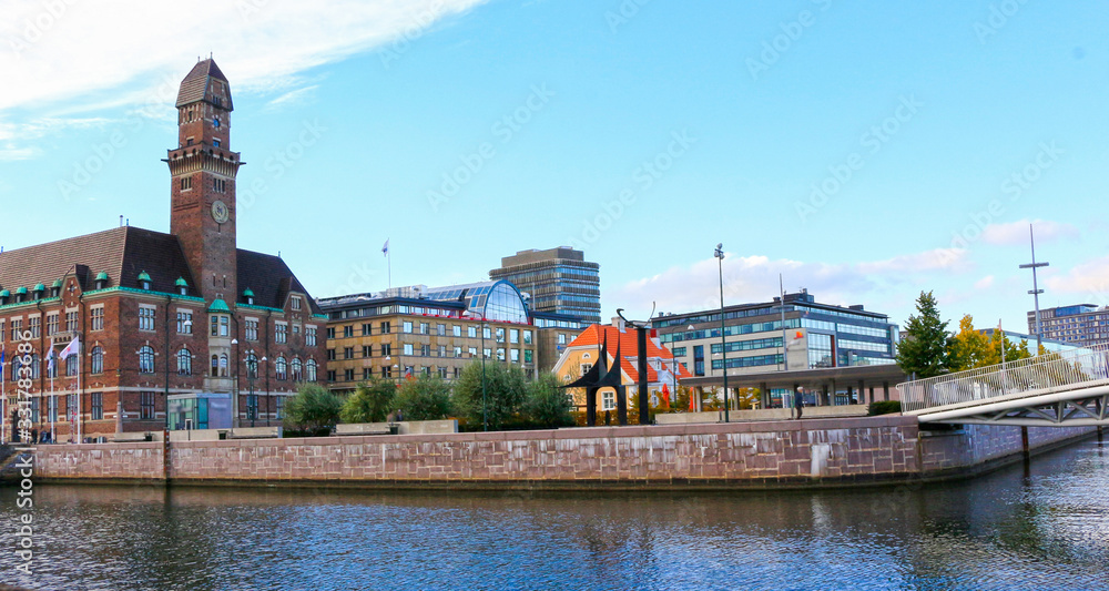 Downtown Malmo with old and modern buildings, Sweden