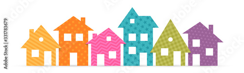 Colorful suburban houses flat icon. Vector illustration
