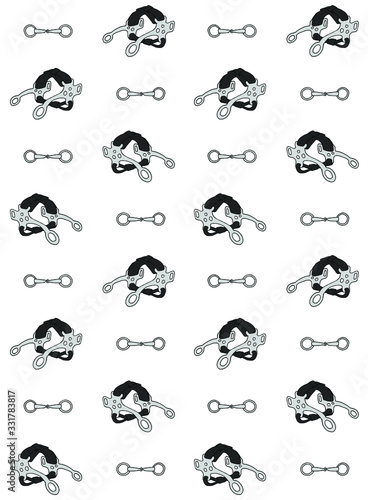 Vector seamless pattern of colored hand drawn doodle sketch equestrian western cowboy hackamore and horse beet isolated on white background