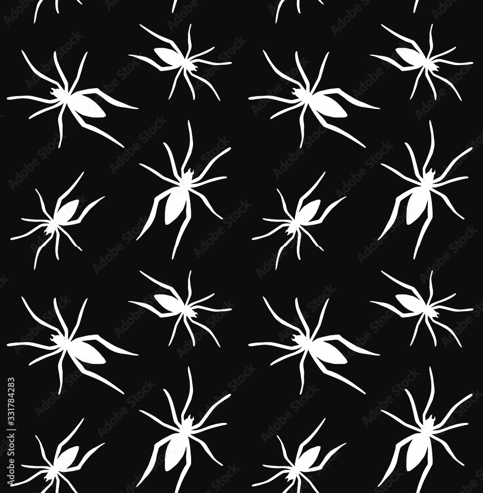 Vector seamless pattern of white spider silhouette isolated on black background Vector seamless pattern of white spider silhouette isolated on black background