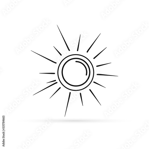 Doodle sketck of sun icon isolated on white. Kids hand drawing art line. Outline vector illustration. photo