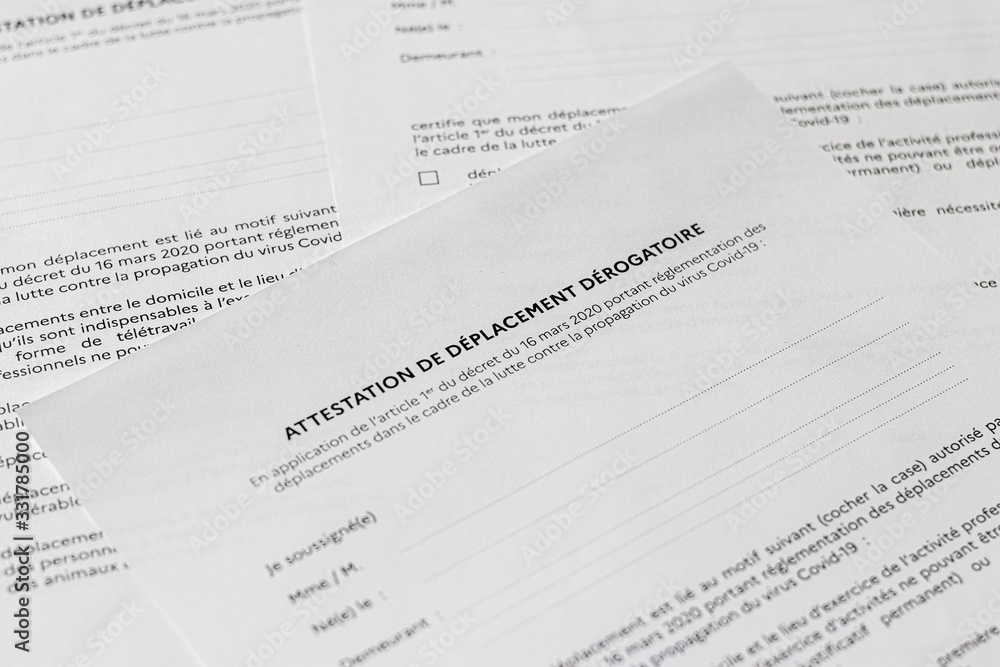 Attestation de déplacement dérogatoire française Attestation de déplacement dérogatoire française
