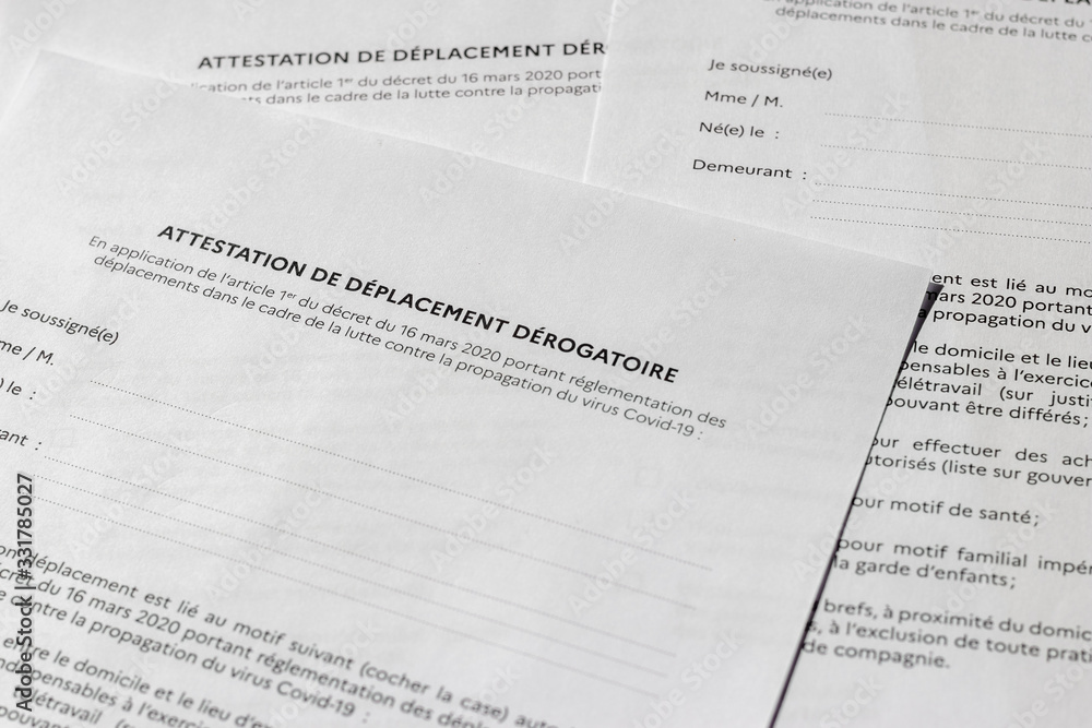 Attestation de déplacement dérogatoire française Attestation de déplacement dérogatoire française