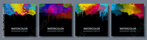 Obraz na płótnie Bundle set of bright vector colorful watercolor on black background for poster or flyer 