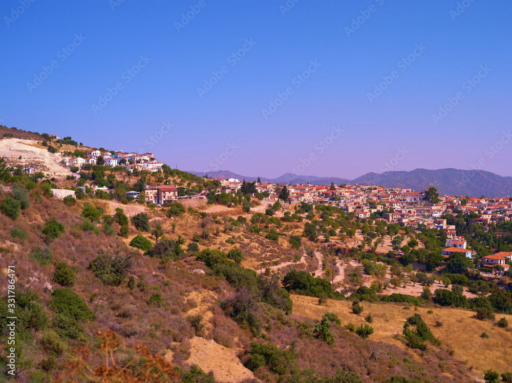Fototapeta premium Pano Lefkara located in Cyprus with hills on the background